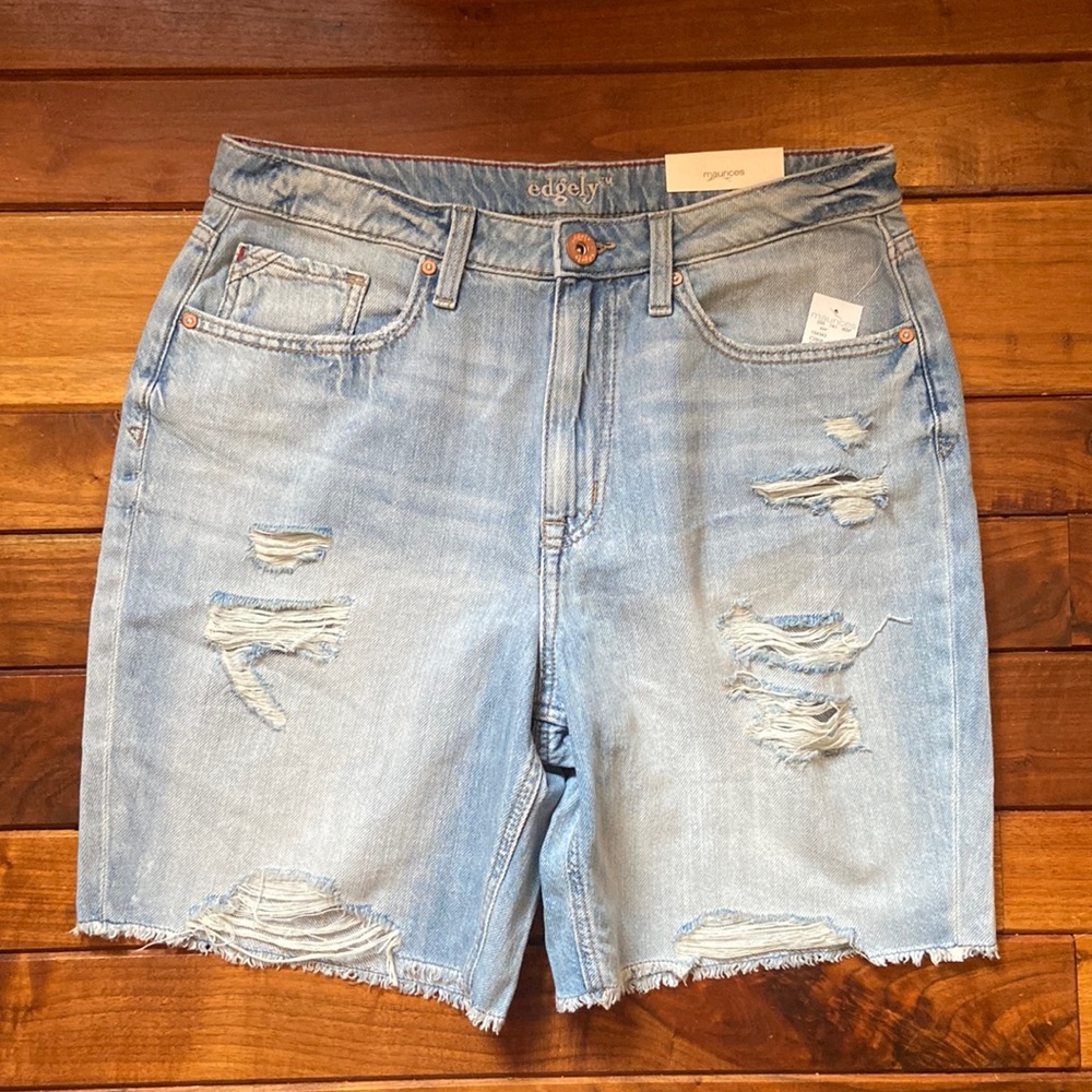 Maurices Light Blue Distressed Denim Jean Shorts